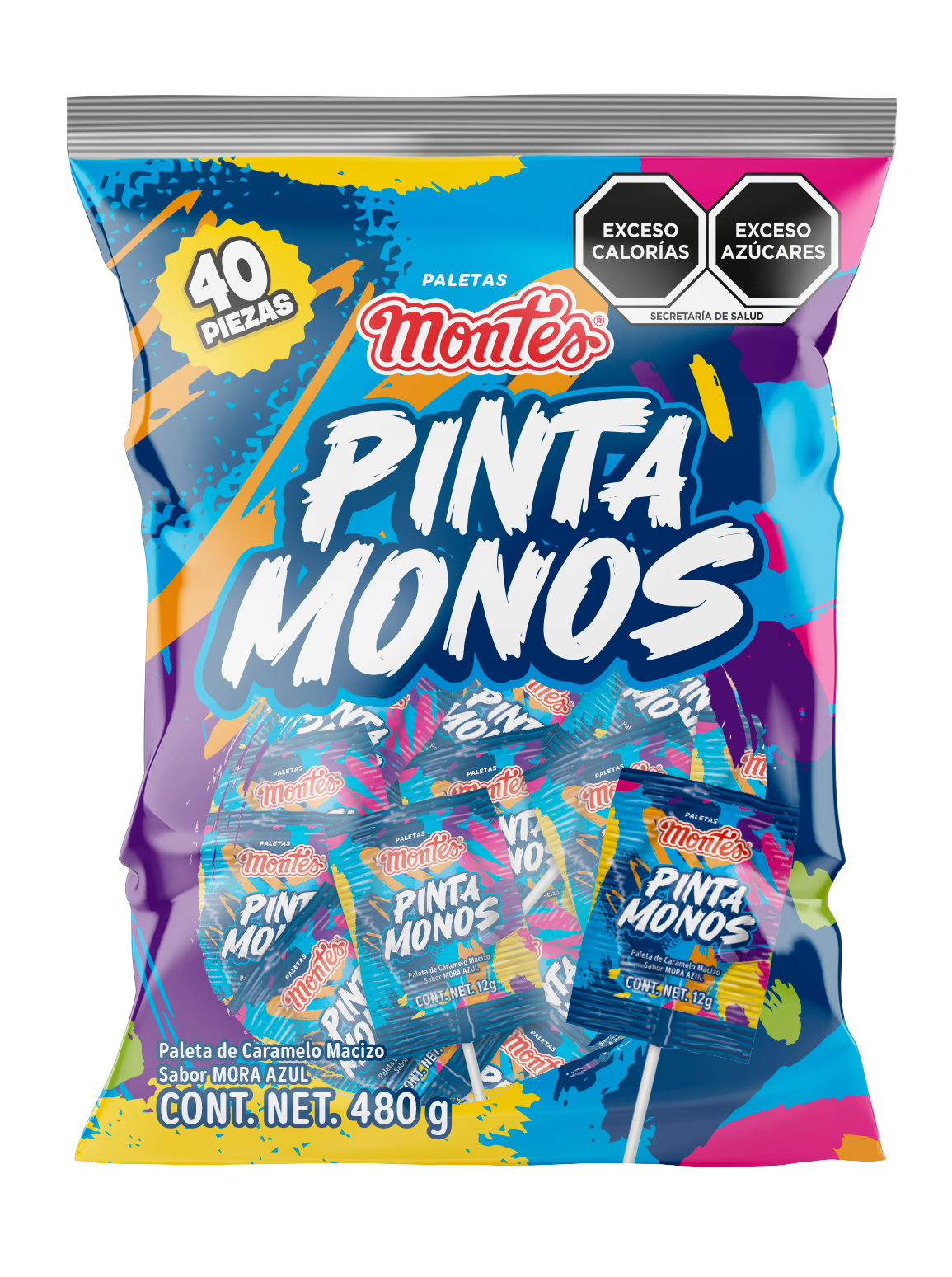 PALETA PINTA MONOS 40 PZS DULCES MONTES