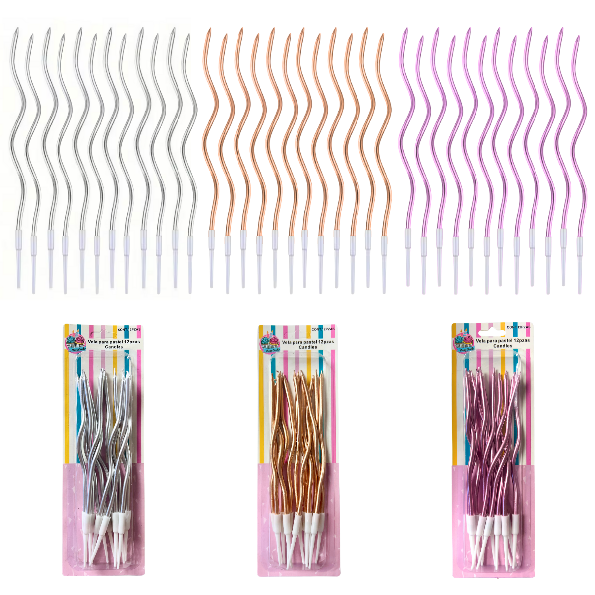 VELAS ESPIRAL METALICA C/12