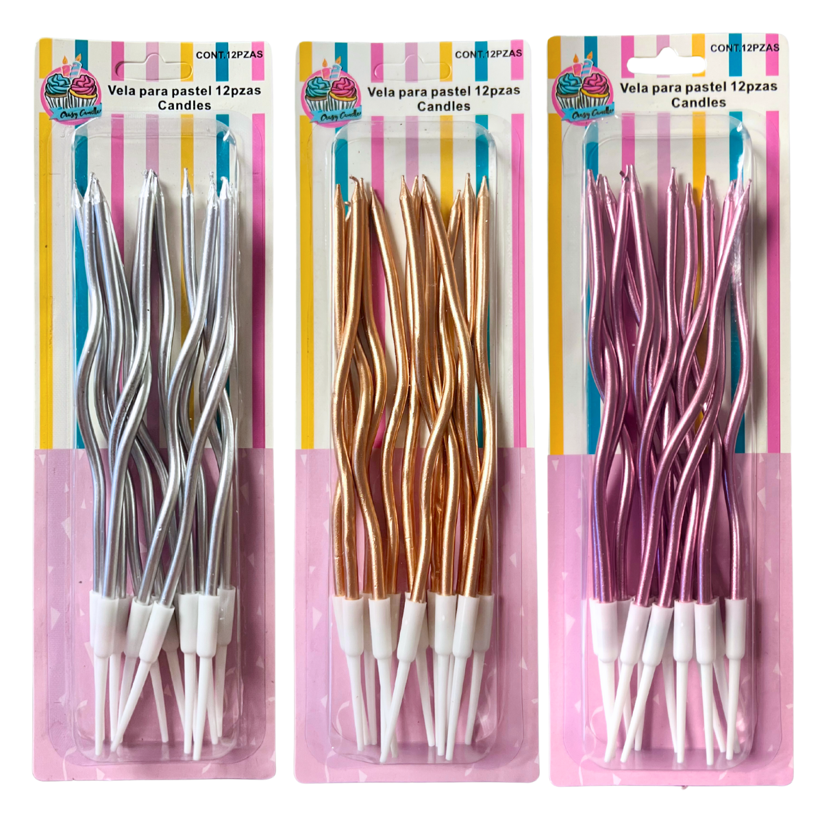 VELAS ESPIRAL METALICA C/12
