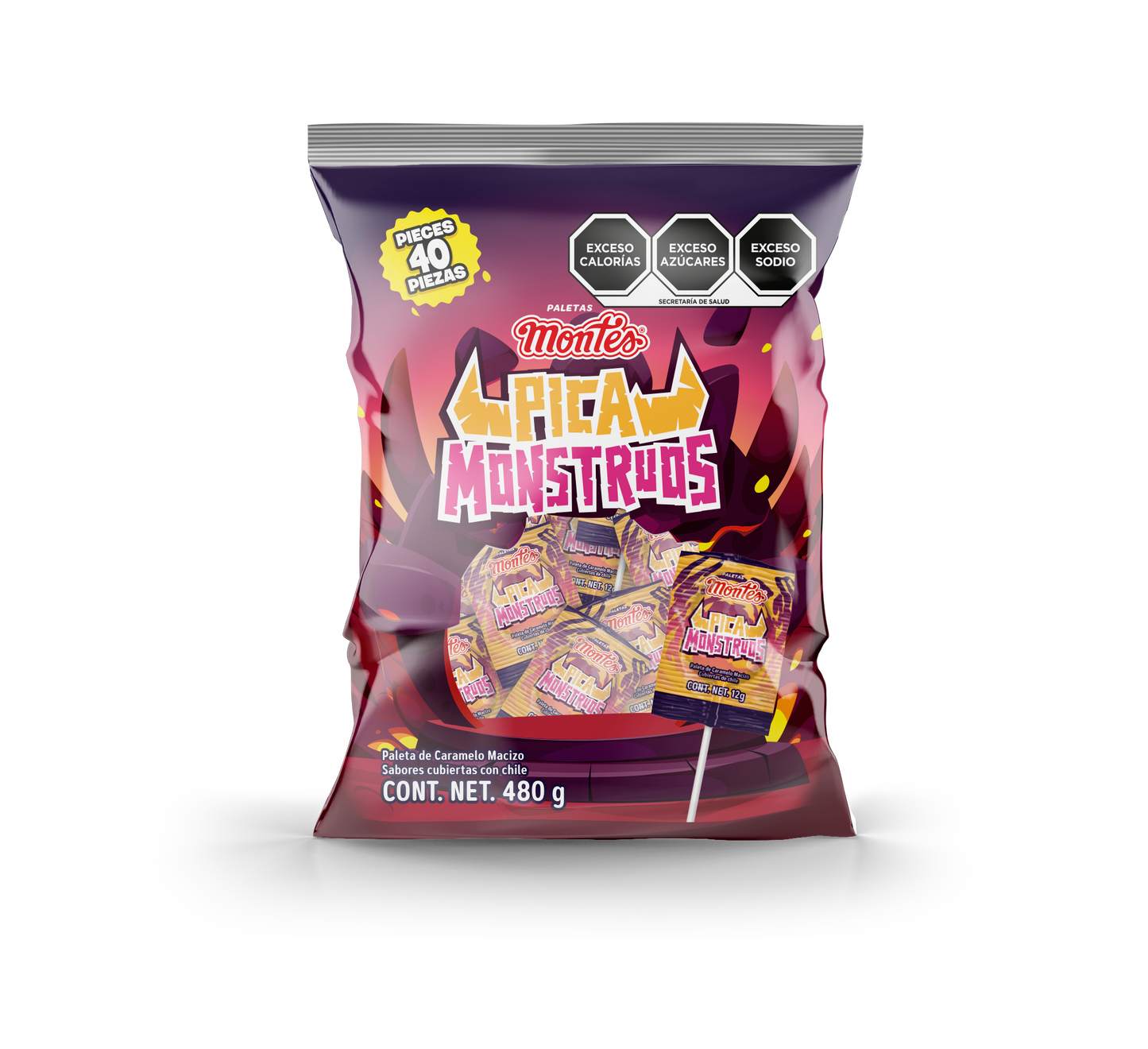 PALETA PICA MONSTRUOS 40 PZS DULCES MONTES