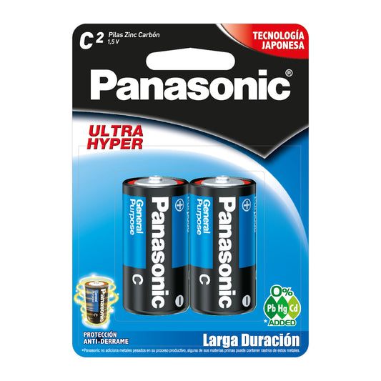 Pilas Panasonic C c/2 Carbon Zinc Azul Ultra Hyper